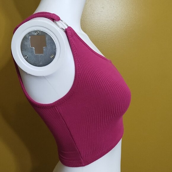 G. One Shoulder Ribbed Rayon Cropped Top XS Raspberry Y2K - Picture 2 of 7